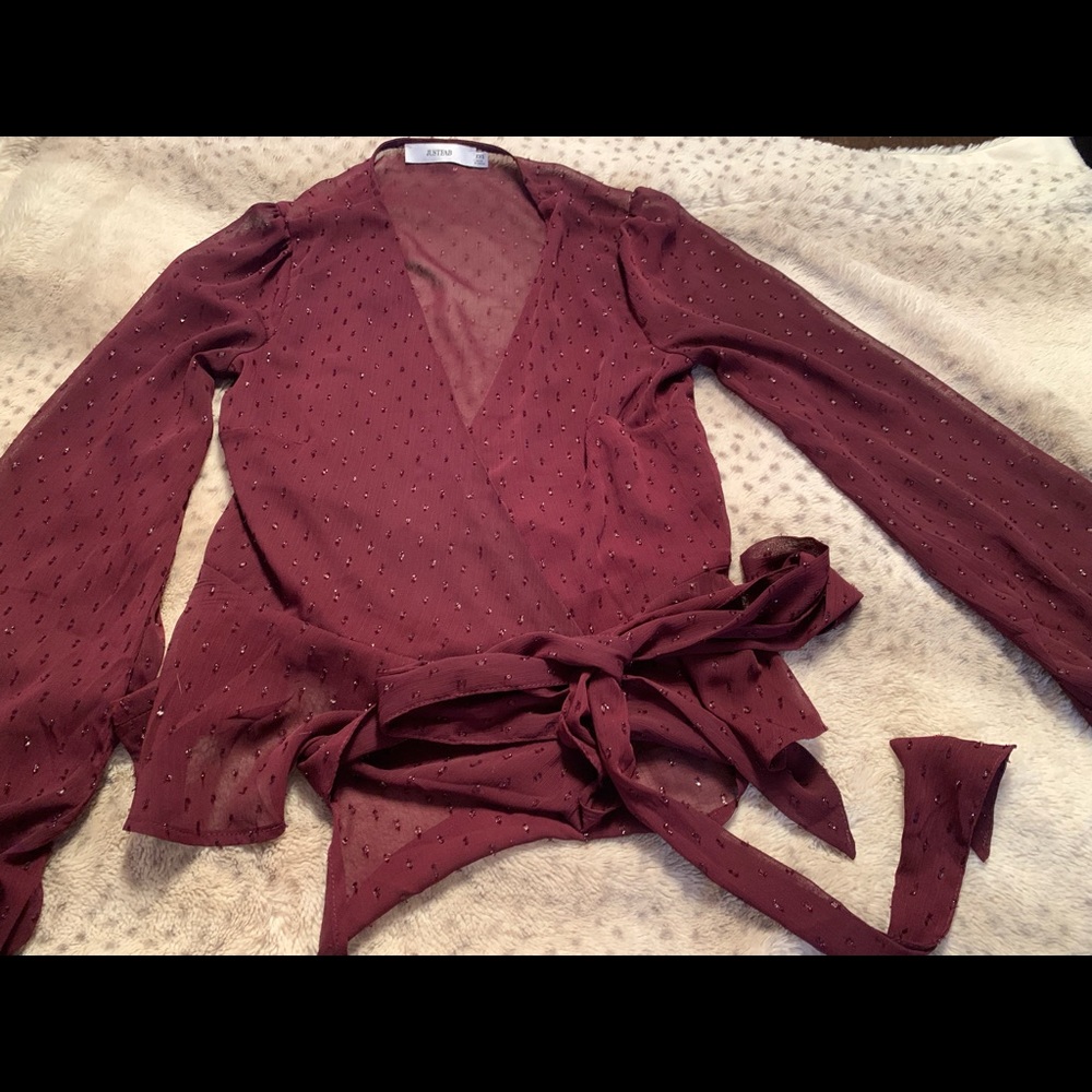 Just fab semi sheer tie waist top